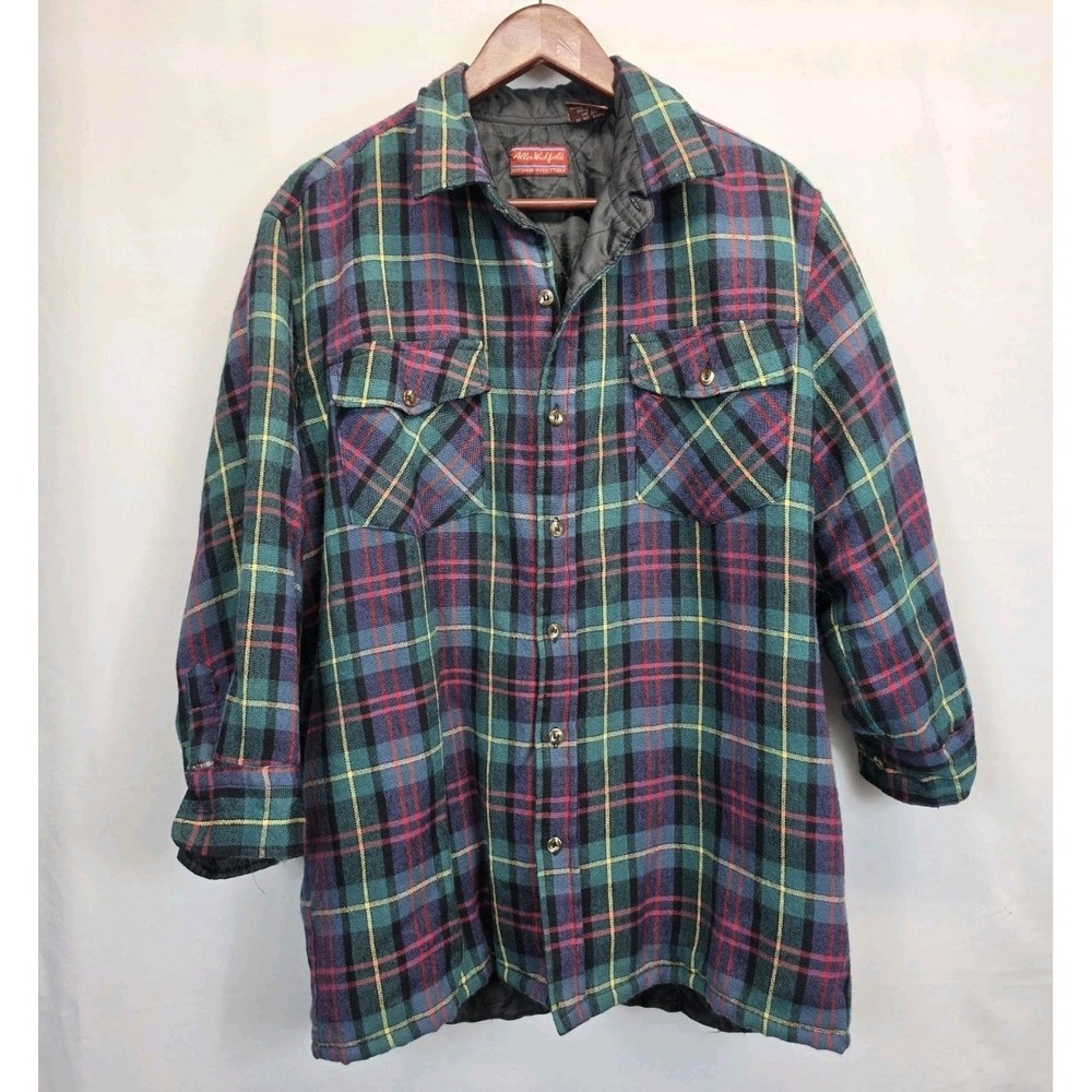 Vtg Allen Wickfield Wool Flannel Insulated Shirt Jacket Shacket Plaid Med 3113
